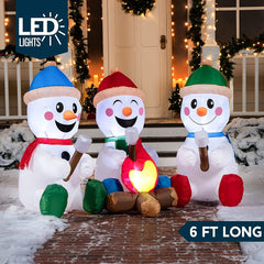 6ft Long Small Snowmen with Campfire Christmas Inflatable