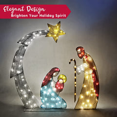 5ft Tinsel Nativity Scene 140 LED Warm White Yard Light