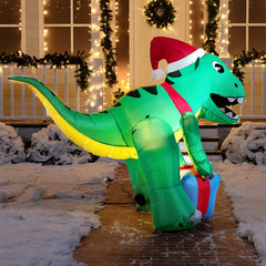 5ft Tall Christmas Dinosaur with Hat Inflatable