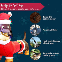 5ft Tall Santa's 'Lil Helper Dachshund Christmas Inflatable