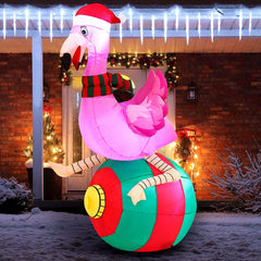 6ft Flamingo on Ornament Christmas Inflatable