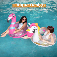 SLOOSH -  Flamingo & Unicorn with Glitters Pool Floats, 2 Pcs