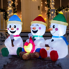 6ft Long Small Snowmen with Campfire Christmas Inflatable