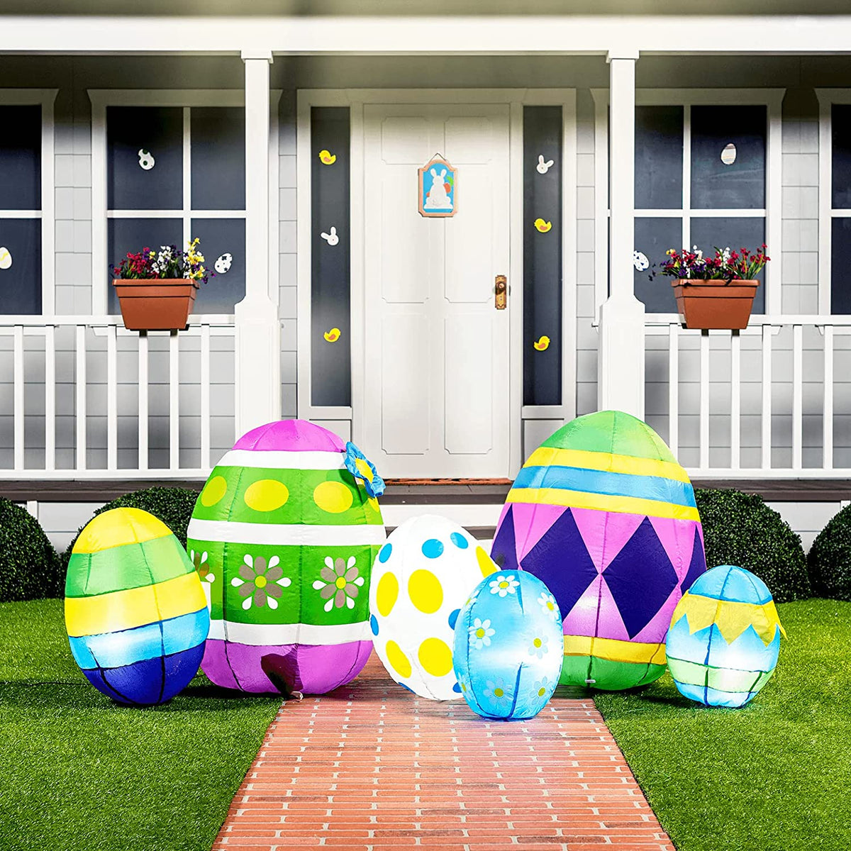 Large Easter Egg Inflatable with Build-in LEDs Blow Inflatable Outdoor Decorations (7.5ft)