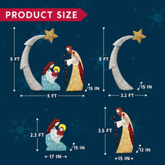 5ft Tinsel Nativity Scene 140 LED Warm White Yard Light
