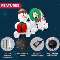 6 FT Long Inflatable Three Sitting Snowmans