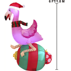 6ft Flamingo on Ornament Christmas Inflatable