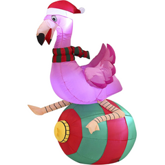 6ft Flamingo on Ornament Christmas Inflatable