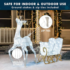 Cotton Christmas Reindeers Sleigh White Yard Lights, 2 Pcs