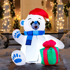 4ft Tall Waving Polar Bear Christmas Inflatable