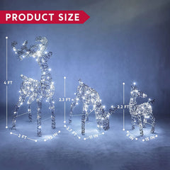 3 Packs Christmas Synthetic Rattan Reindeer Buck, Doe, Fawn