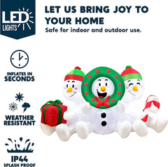 6 FT Long Inflatable Three Sitting Snowmans