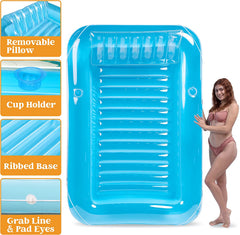 Sloosh-XL Inflatable Tanning Pool Lounge Float, 85inx 57inExtra Large Sun Tan Tub Adult Pool Floats Raft