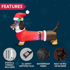 5ft Tall Santa's 'Lil Helper Dachshund Christmas Inflatable