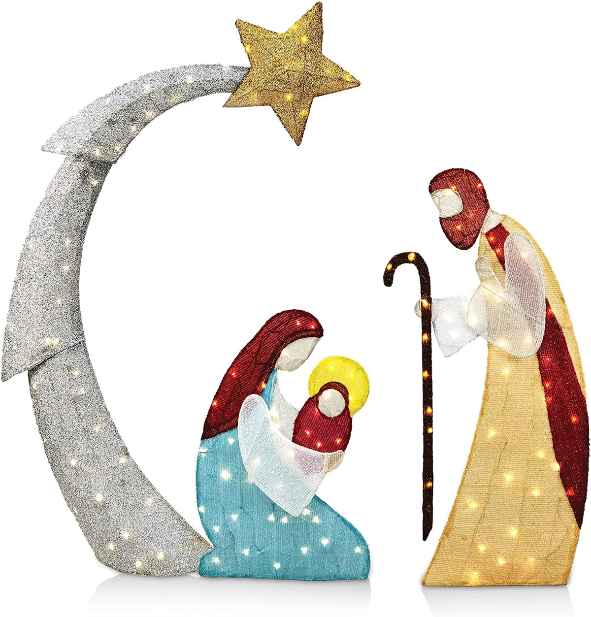 5ft Tinsel Nativity Scene 140 LED Warm White Yard Light