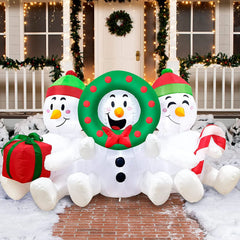 6 FT Long Inflatable Three Sitting Snowmans