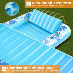 SLOOSH-Extra Large Inflatable Tanning Pool & Yard Lounger With Cup Holder, Blue