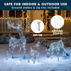 3 Packs Christmas Synthetic Rattan Reindeer Buck, Doe, Fawn