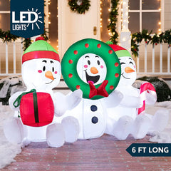 6 FT Long Inflatable Three Sitting Snowmans