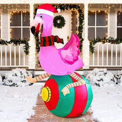 6ft Flamingo on Ornament Christmas Inflatable
