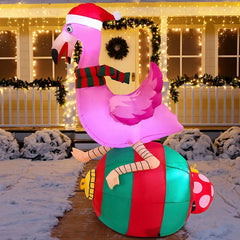 6ft Flamingo on Ornament Christmas Inflatable