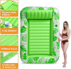 SLOOSH-Extra Large Inflatable Tanning Pool & Yard Lounger With Cup Holder, Green