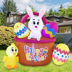 Large Easter Basket with Build-in LEDs Inflatable Outdoor Decoration (6ft)