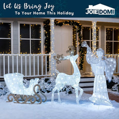 Cotton Christmas Reindeers Sleigh White Yard Lights, 2 Pcs