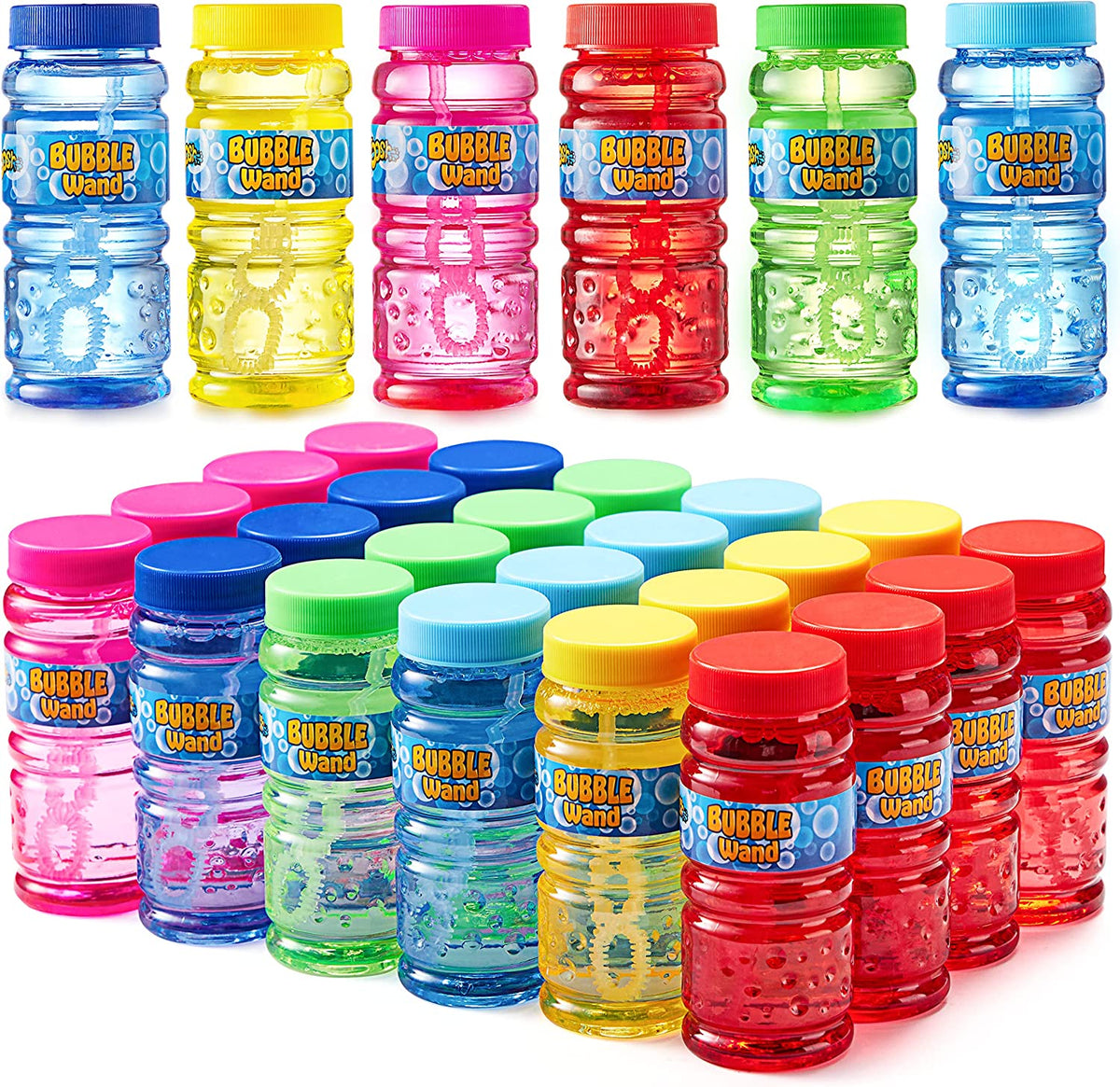 SLOOSH - Assorted Colors Bubble Solution Bottles with wand, 24 Pack