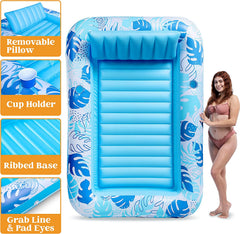 SLOOSH-Extra Large Inflatable Tanning Pool & Yard Lounger With Cup Holder, Blue