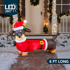 5ft Tall Santa's 'Lil Helper Dachshund Christmas Inflatable