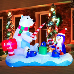6 FT Long Inflatable Fishing Hole Sign with Polar Bear Fishing