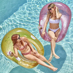2Pcs Glittering Inflatable Pool Float, 51inx 41in Yellow & Pink