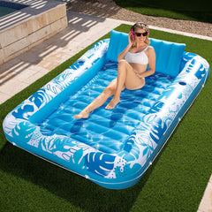 SLOOSH-Extra Large Inflatable Tanning Pool & Yard Lounger With Cup Holder, Blue