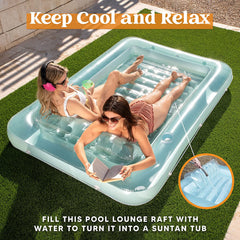 Sloosh-XL Inflatable Tanning Pool Lounge Float, 85in x 57in Extra Large Sun Tan Tub Adult Pool Floats Raft
