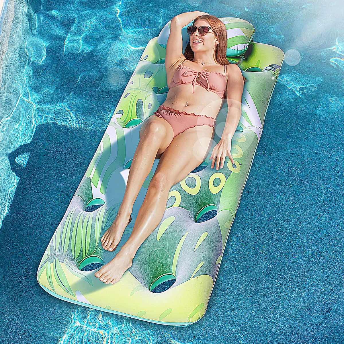 Sloosh 66in15 Pocket Inflatable Luxury Fabric Pool Float