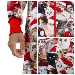 Adults Cute Cat Print Christmas Hooded Pajamas with Pockets