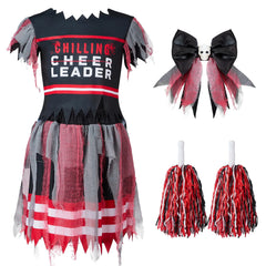 Black and Red Dreadful Cheerleader Zombie Fearleader Costume for Girls