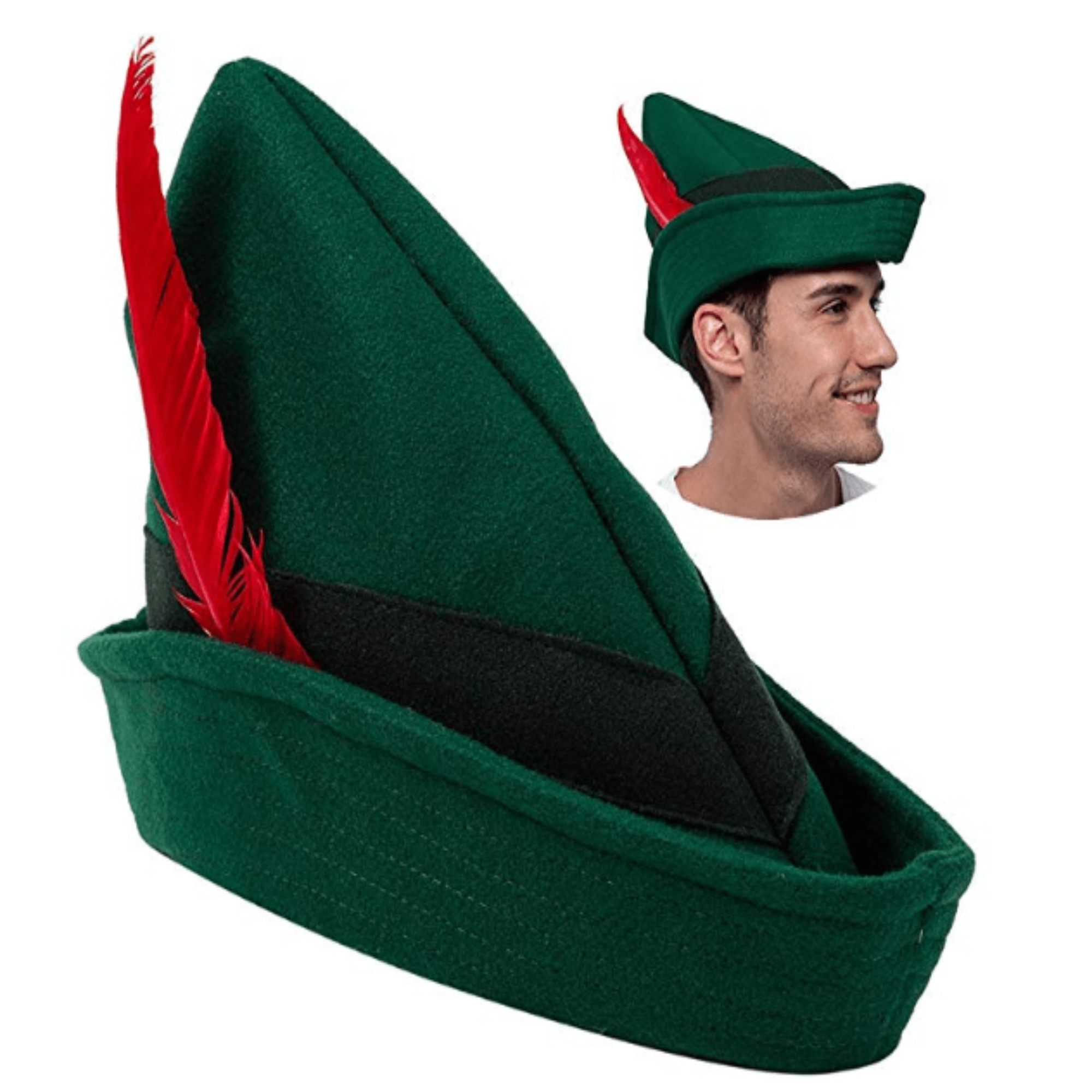 Felt Robin Hood Hats with Feather One Size Fits All for Adult - Spooktacular Creations