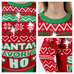 Christmas Funny Santa Pullover Long Sleeve Ugly Sweater with Candy Cane Light Bulbs