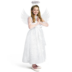 Girls Angel Costume, White Fancy Princess Tulle Dress