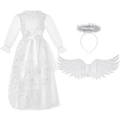 Girls Angel Costume, White Fancy Princess Tulle Dress