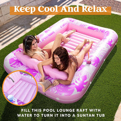SLOOSH-Extra Large Inflatable Tanning Pool & Yard Lounger With Cup Holder, Pink