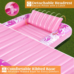 SLOOSH-Extra Large Inflatable Tanning Pool & Yard Lounger With Cup Holder, Pink