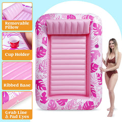 SLOOSH-Extra Large Inflatable Tanning Pool & Yard Lounger With Cup Holder, Pink