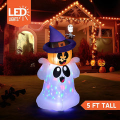 Joiedomi 5 FT Tall Halloween Inflatable Ghost with Pumpkin Head and Build-in Colorful LEDs