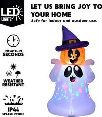 Joiedomi 5 FT Tall Halloween Inflatable Ghost with Pumpkin Head and Build-in Colorful LEDs