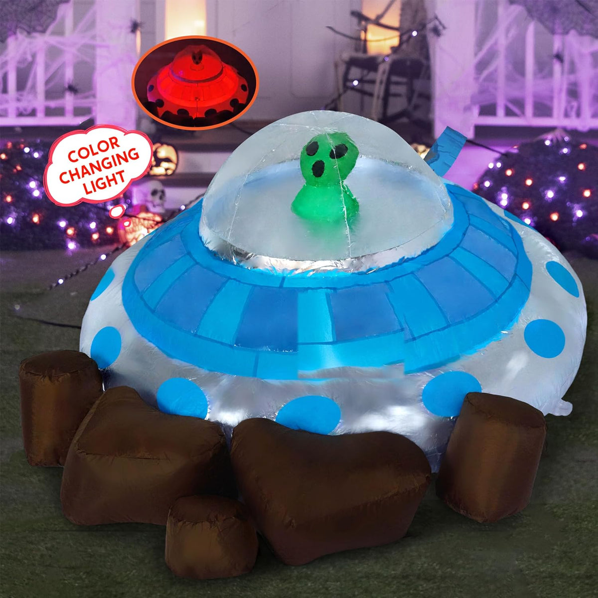 Joiedomi 5 ft Halloween Inflatable UFO with Alien and Built-in LEDs