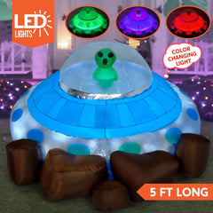 Joiedomi 5 ft Halloween Inflatable UFO with Alien and Built-in LEDs