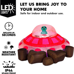 Joiedomi 5 ft Halloween Inflatable UFO with Alien and Built-in LEDs